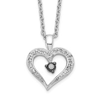 White Night Sterling Silver Rhodium-plated Black and White Diamond Heart Necklace with 2 Inch Extender, 18" view 1