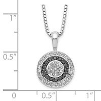 White Night Sterling Silver Rhodium-plated Black and White Diamond Circle Pendant Necklace with 2 Inch Extender, 18" view 3