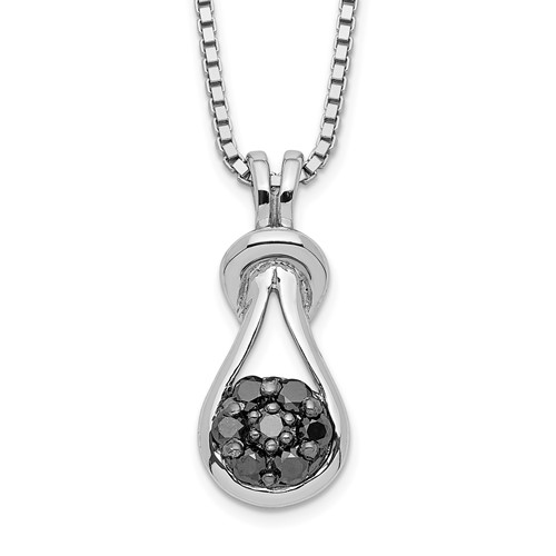 White Night Sterling Silver Rhodium-plated Black Diamond Love Knot Necklace with 2 Inch Extender, 18"