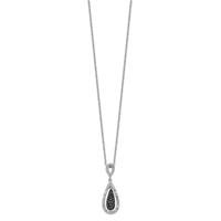 White Night Sterling Silver Rhodium-plated Black and White Diamond Double Teardrop Necklace with 2 Inch Extender, 18" view 2
