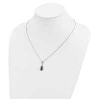 White Night Sterling Silver Rhodium-plated Black and White Diamond Double Teardrop Necklace with 2 Inch Extender, 18" view 4