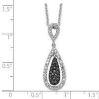 White Night Sterling Silver Rhodium-plated Black and White Diamond Double Teardrop Necklace with 2 Inch Extender, 18" view 3
