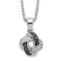 White Night Sterling Silver Rhodium-plated Black and White Diamond Necklace with 2 Inch Extender, 18" view 1