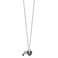 White Night Sterling Silver Rhodium-plated Black and White Diamond Heart and Key Necklace with 2 Inch Extender, 18" view 2