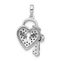 White Night Sterling Silver Rhodium-plated Black and White Diamond Heart and Key Necklace with 2 Inch Extender, 18" view 4