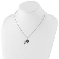 White Night Sterling Silver Rhodium-plated Black and White Diamond Heart and Key Necklace with 2 Inch Extender, 18" view 5
