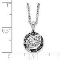 White Night Sterling Silver Rhodium-plated Black and White Diamond Necklace with 2 Inch Extender, 18" view 3