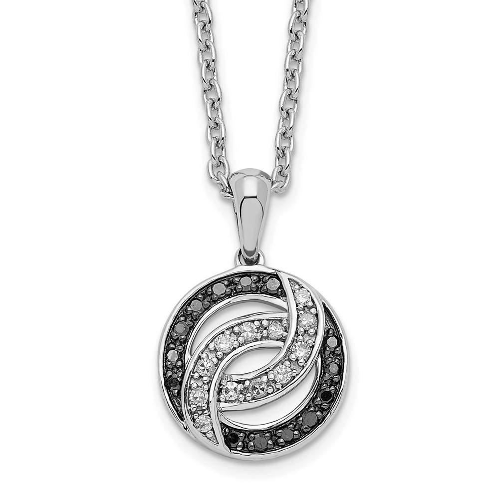 White Night Sterling Silver Rhodium-plated Black and White Diamond Necklace with 2 Inch Extender, 18"