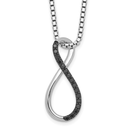 White Night Sterling Silver Rhodium-plated Black Diamond Infinity Symbol Necklace with 2 Inch Extender, 18"