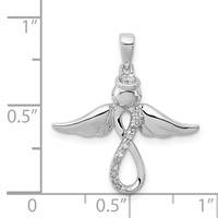 Sterling Silver Rhodium-plated Diamond Angel Pendant view 3