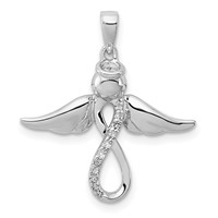 Sterling Silver Rhodium-plated Diamond Angel Pendant view 1