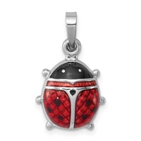 Sterling Silver Rhodium-plated Enameled Ladybug Pendant view 1