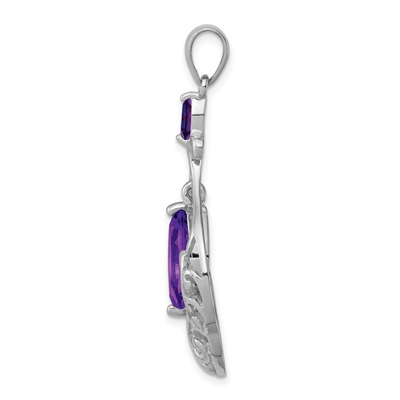 Sterling Silver Rhodium-plated Amethyst Fancy Pendant