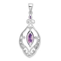 Sterling Silver Rhodium-plated Amethyst Fancy Pendant view 4