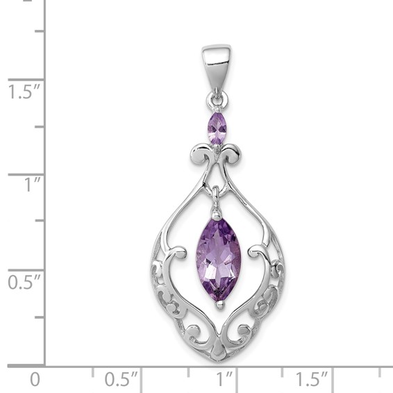 Sterling Silver Rhodium-plated Amethyst Fancy Pendant