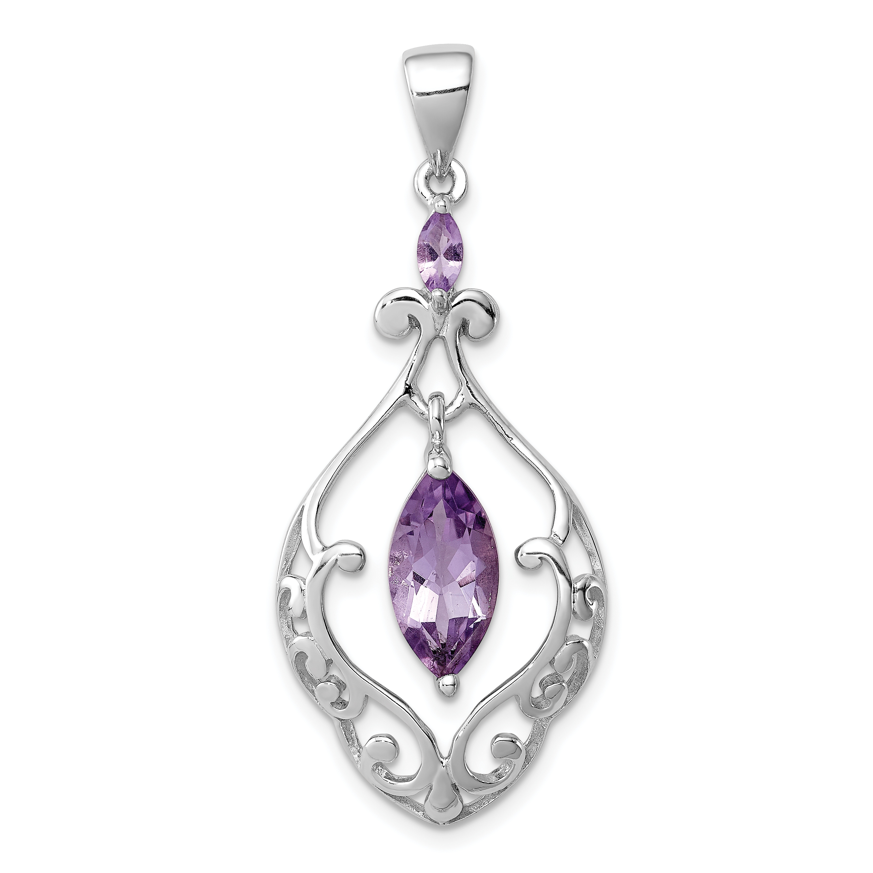 Sterling Silver Rhodium-plated Amethyst Fancy Pendant (QP2431)