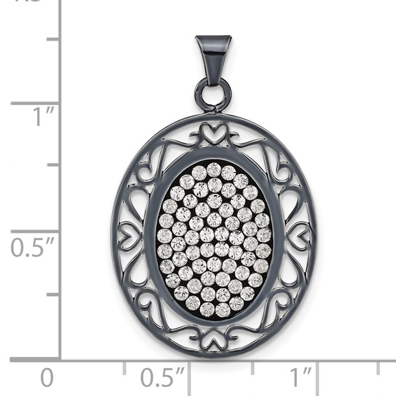 Sterling Silver Black Ceramic White Crystal Oval Pendant