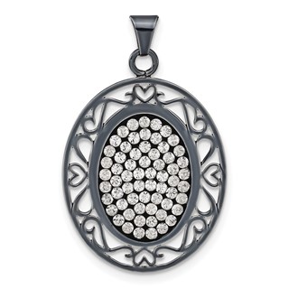Sterling Silver Black Ceramic White Crystal Oval Pendant