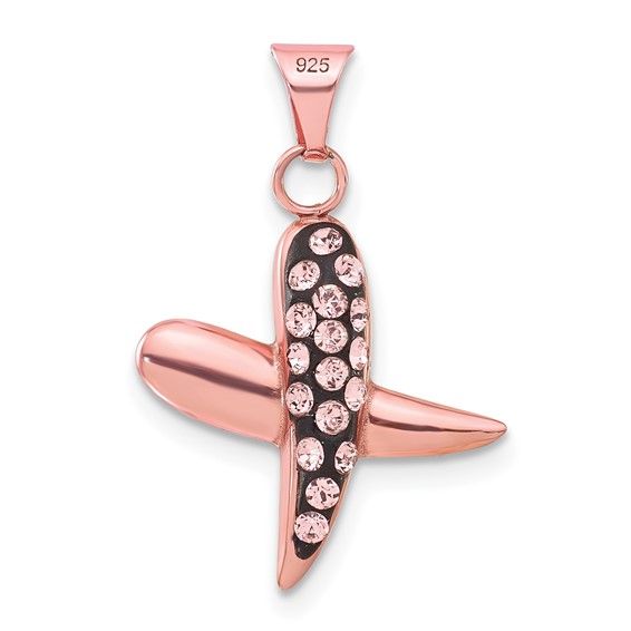 Sterling Silver Rose-tone Ceramic Crystal X Pendant