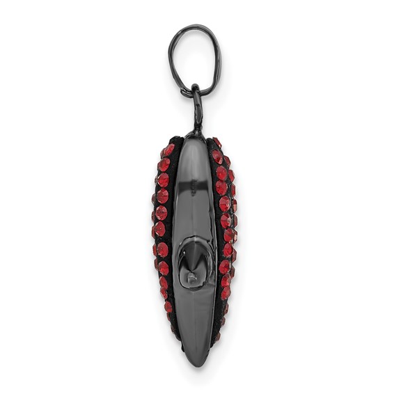 Sterling Silver Black Ceramic Red Crystal X Pendant