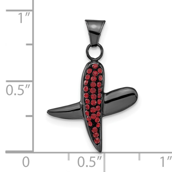 Sterling Silver Black Ceramic Red Crystal X Pendant