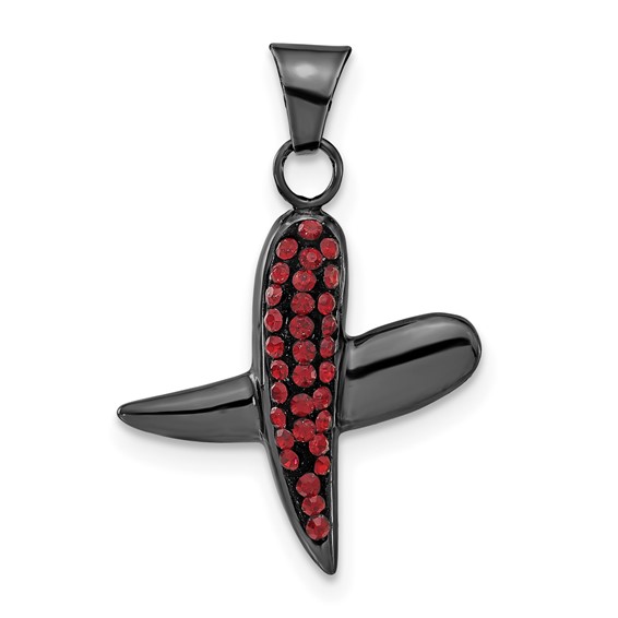 Sterling Silver Black Ceramic Red Crystal X Pendant