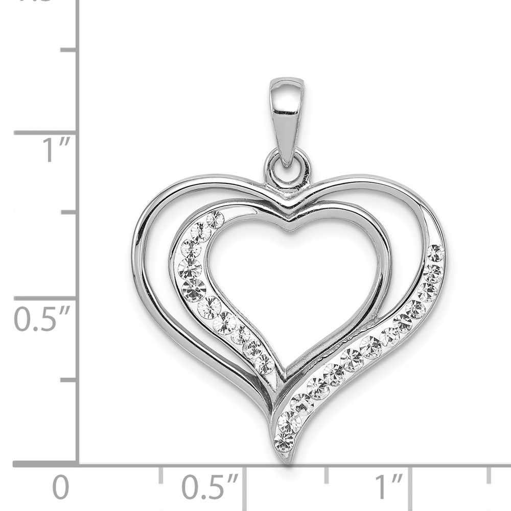 Sterling Silver Rhodium-plated Stellux Crystal Double Heart Pendant (QP2490)