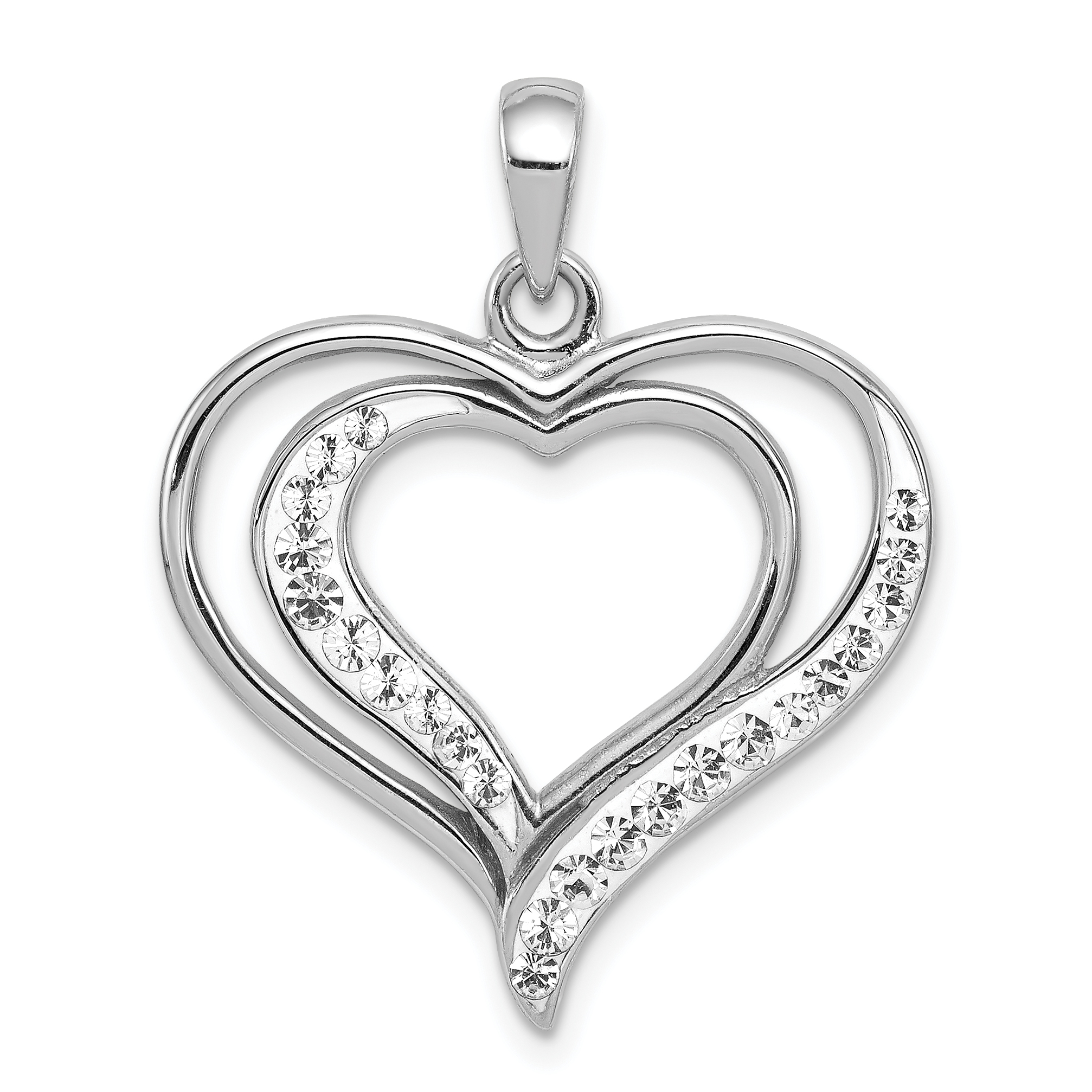 Sterling Silver Rhodium-plated Stellux Crystal Double Heart Pendant (QP2490)