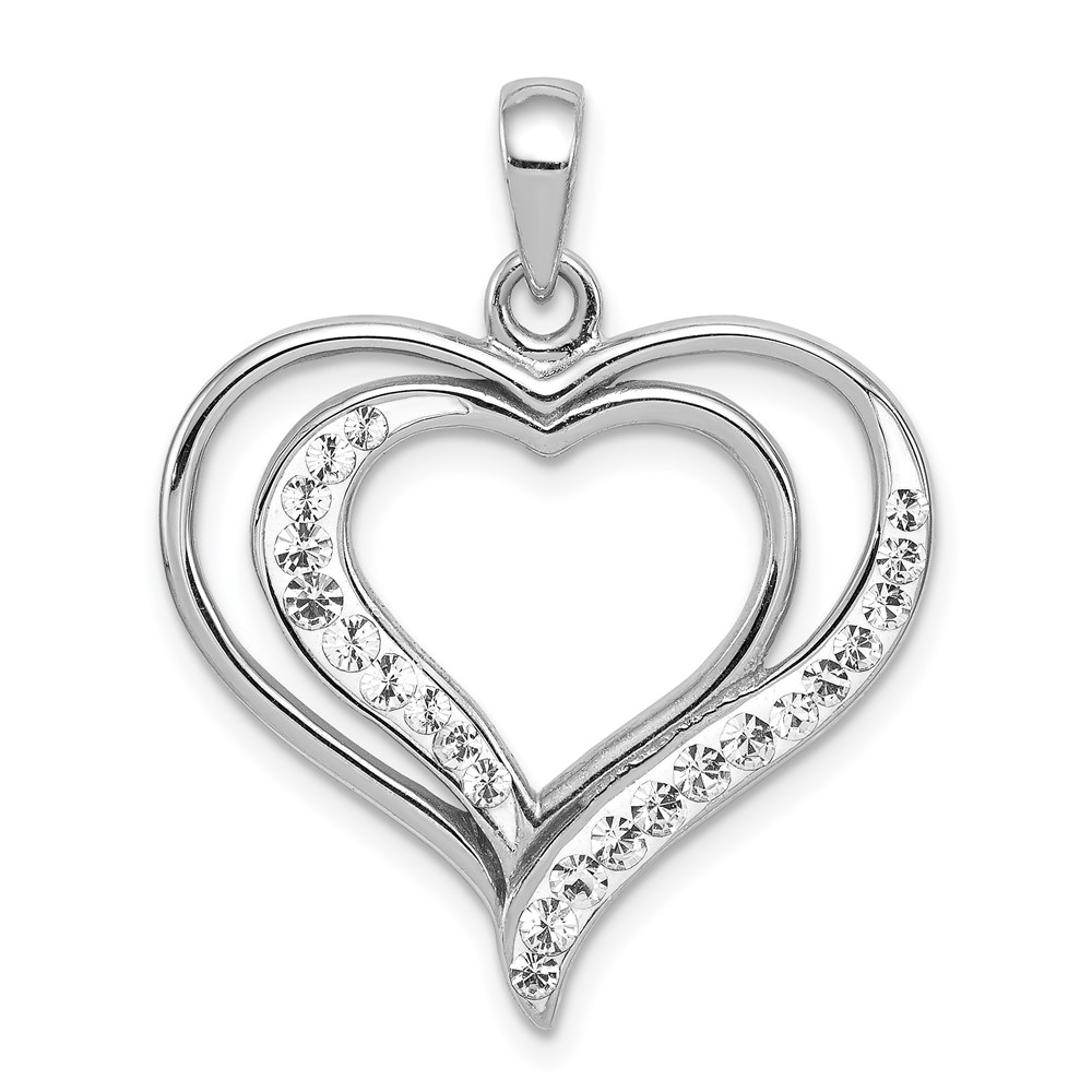 Sterling Silver Rhodium-plated Stellux Crystal Double Heart Pendant (QP2490)