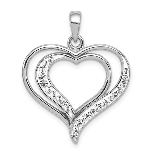 Sterling Silver Rhodium-plated Stellux Crystal Double Heart Pendant