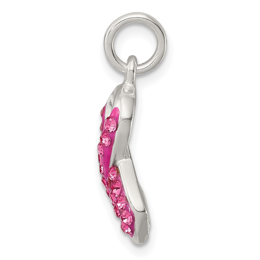 Sterling Silver Stellux Crystal Pink Awareness Ribbon Pendant (QP2497)