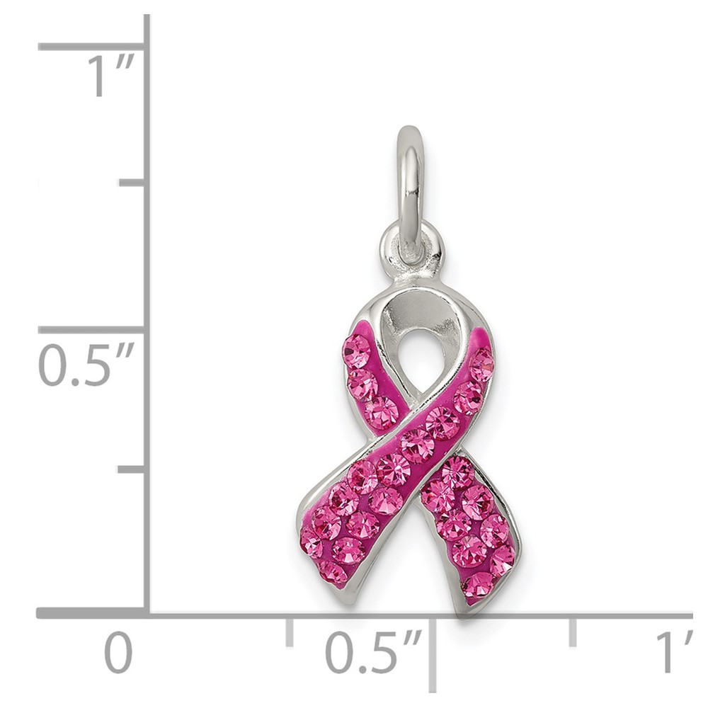 Sterling Silver Stellux Crystal Pink Awareness Ribbon Pendant (QP2497)