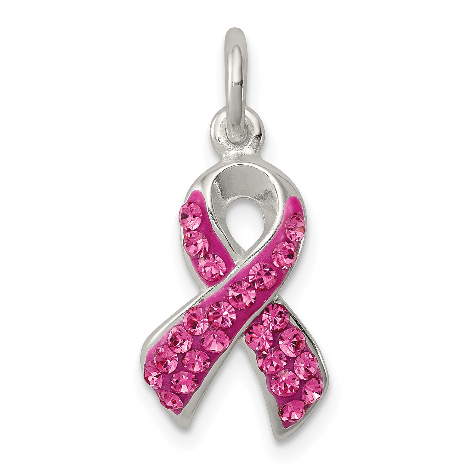 Sterling Silver Stellux Crystal Pink Awareness Ribbon Pendant (QP2497)