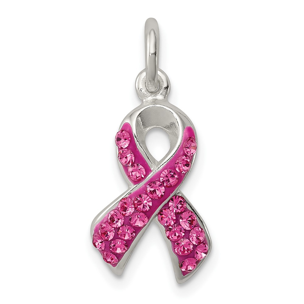 Sterling Silver Stellux Crystal Pink Awareness Ribbon Pendant (QP2497)
