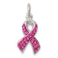 Sterling Silver Stellux Crystal Pink Awareness Ribbon Pendant view 1