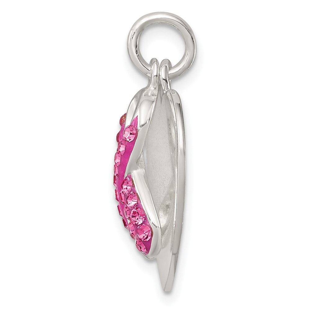 Sterling Silver Stellux Pink Awareness Ribbon w/ Heart Pendant (QP2498)