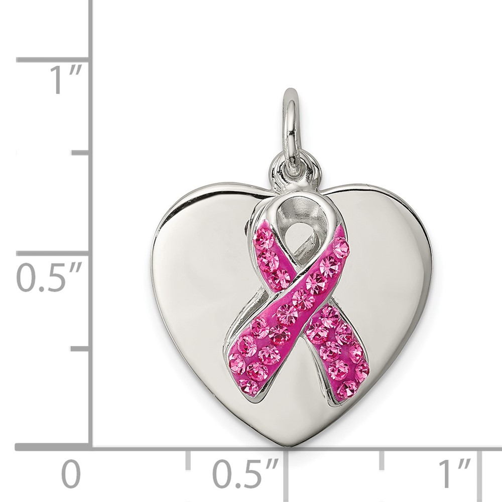 Sterling Silver Stellux Pink Awareness Ribbon w/ Heart Pendant (QP2498)