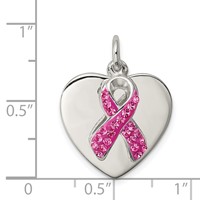 Sterling Silver Pink Stellux Crystal Awareness Ribbon and 19mm Engravable Heart Pendant view 3