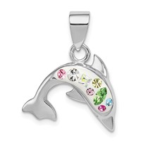 Sterling Silver Rhodium Plated Stellux Crystal Dolphin Pendant view 1
