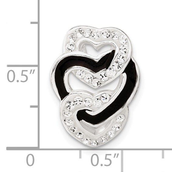 Sterling Silver Enameled Stellux Crystal Triple Heart Slide