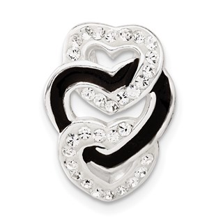 Sterling Silver Enameled Stellux Crystal Triple Heart Slide