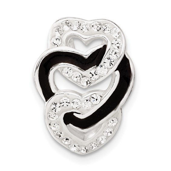 Sterling Silver Enameled Stellux Crystal Triple Heart Slide