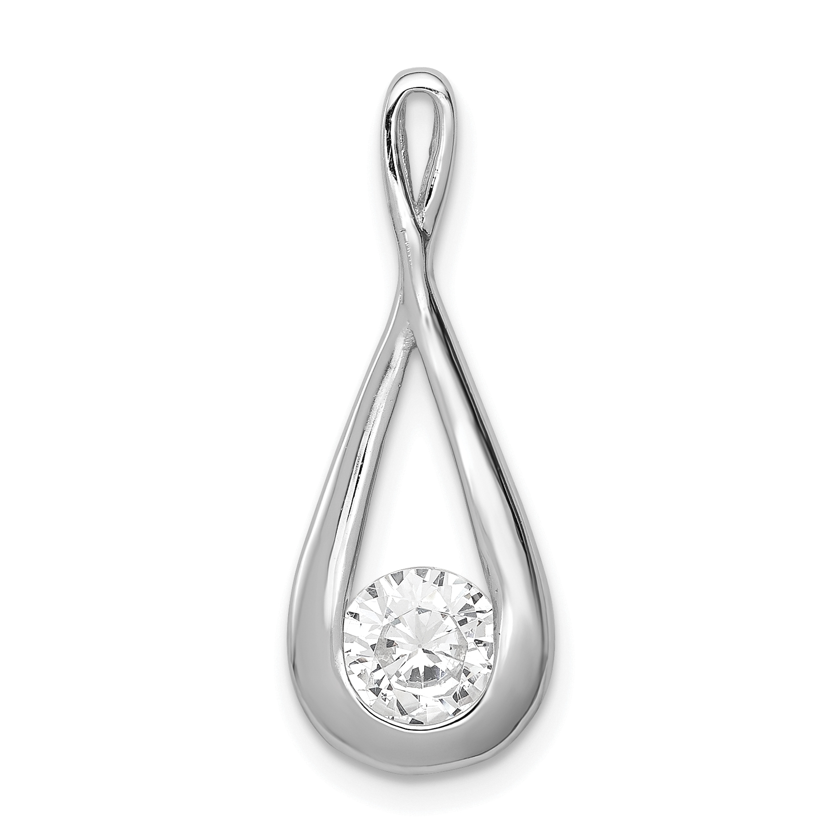 Sterling Silver Rhodium-plated CZ Tear Drop Pendant (QP2571)