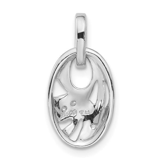 Sterling Silver Rhodium-plated CZ Geometric Oval Pendant