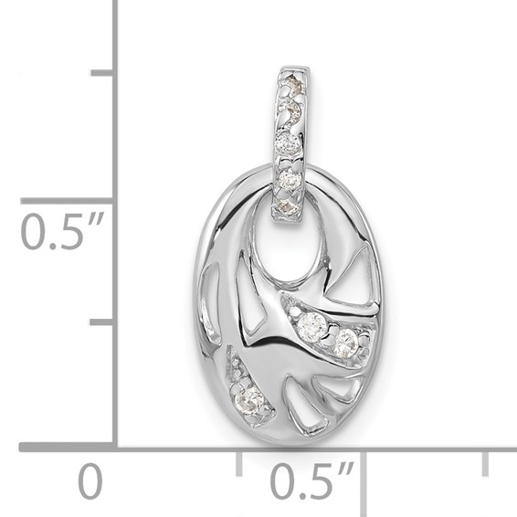 Sterling Silver Rhodium-plated CZ Geometric Oval Pendant