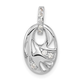 Sterling Silver Rhodium-plated CZ Geometric Oval Pendant