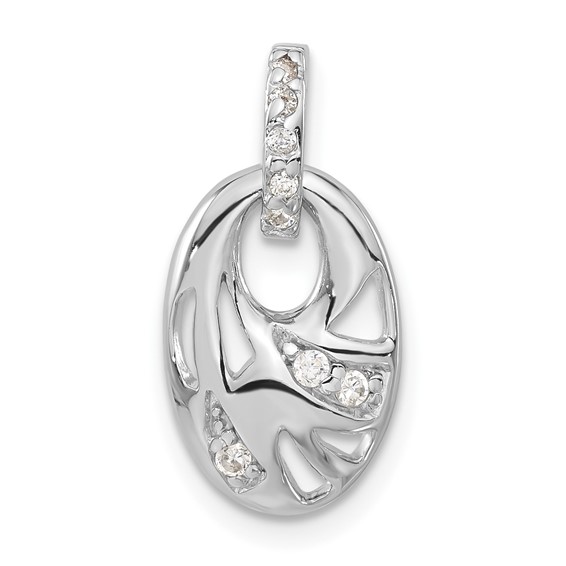 Sterling Silver Rhodium-plated CZ Geometric Oval Pendant