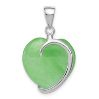 Sterling Silver Green Jade Heart Pendant view 1