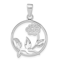 Sterling Silver Polished Flower Circle Pendant view 4