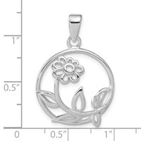 Sterling Silver Polished Flower Circle Pendant view 3